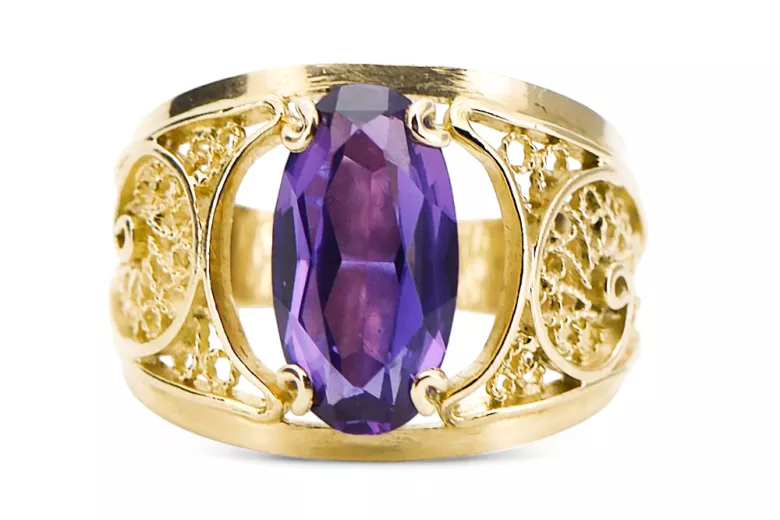 Or jaune 14 carats Alexandrite Anneau Bijoux vintage vrc057y